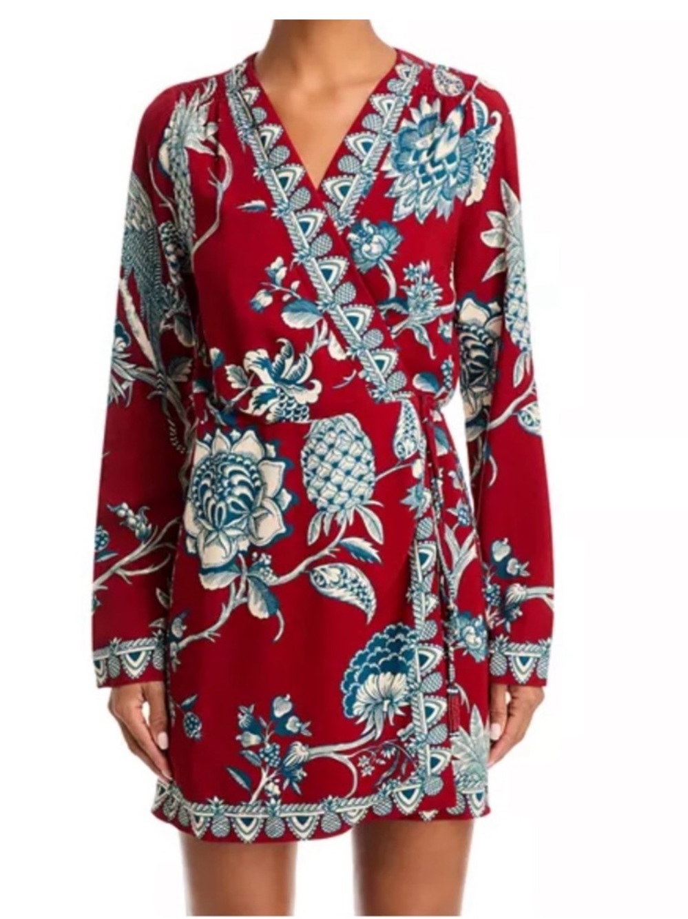 NWT FARM Rio Red Tropical Landing Wrap Mini Dress XS - Picture 4 of 8